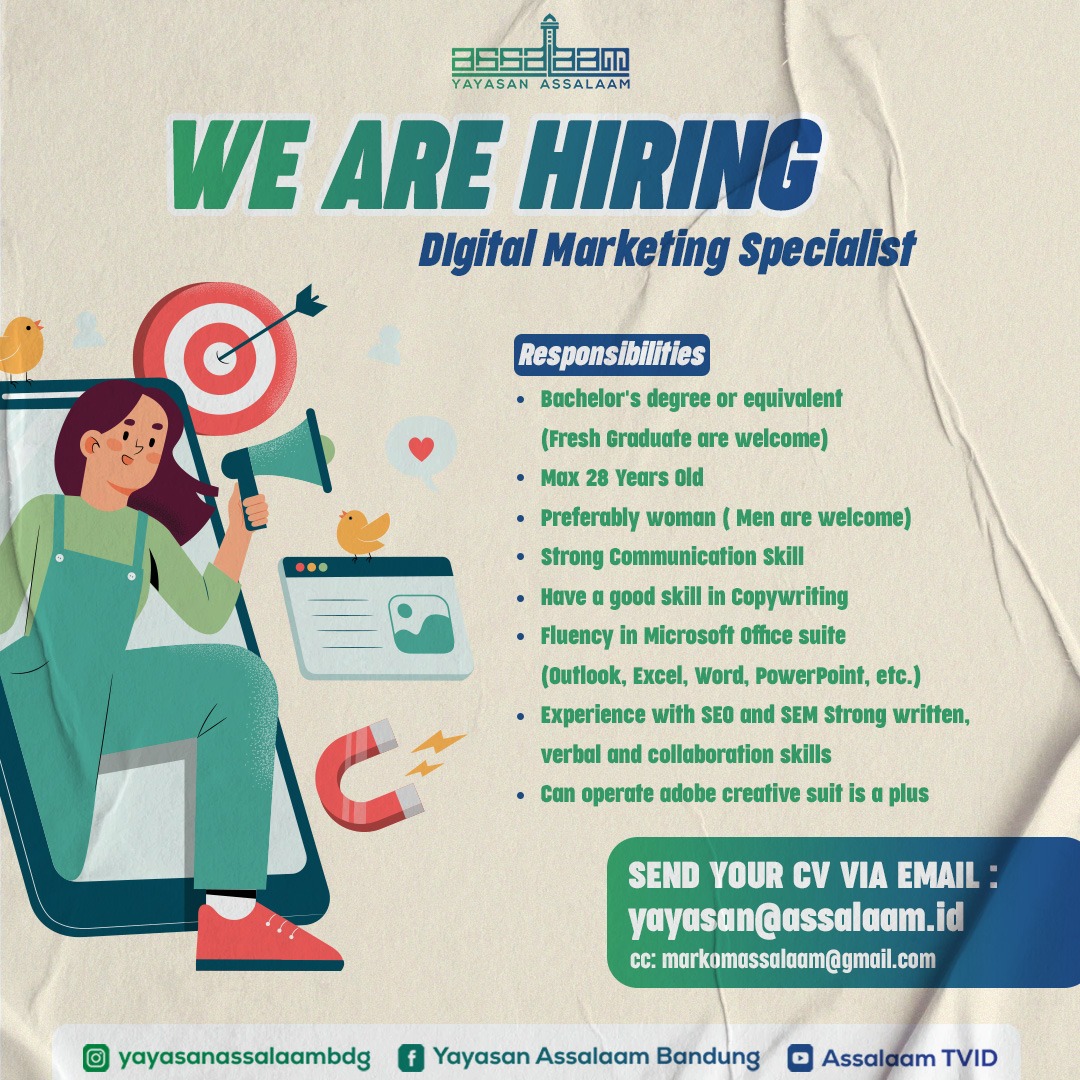 Lowongan Kerja Digital Marketing Specialist Di Yayasan Assalaam Bandung