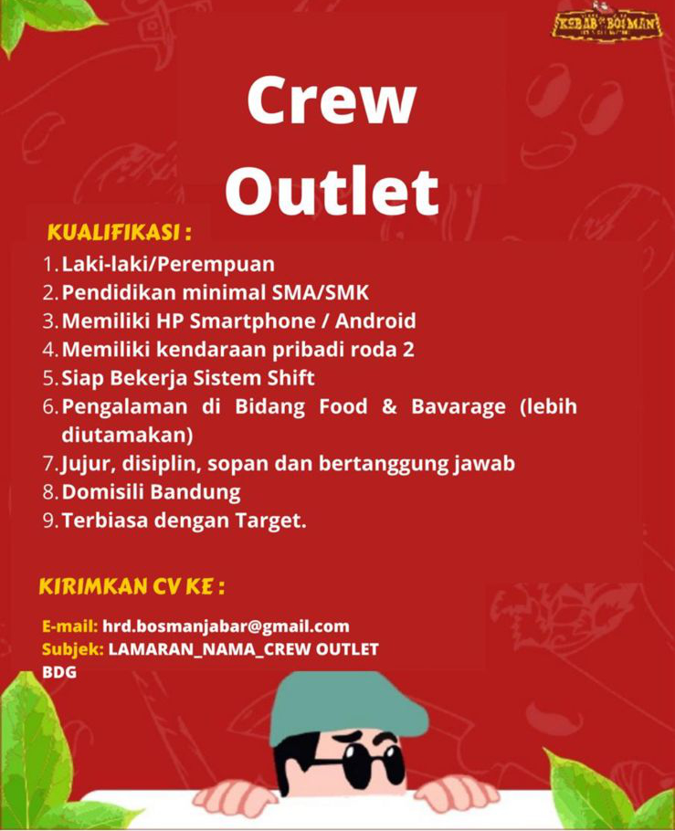 Lowongan Kerja Crew Outlet Di Kebab Bosman Lokerbandung Id