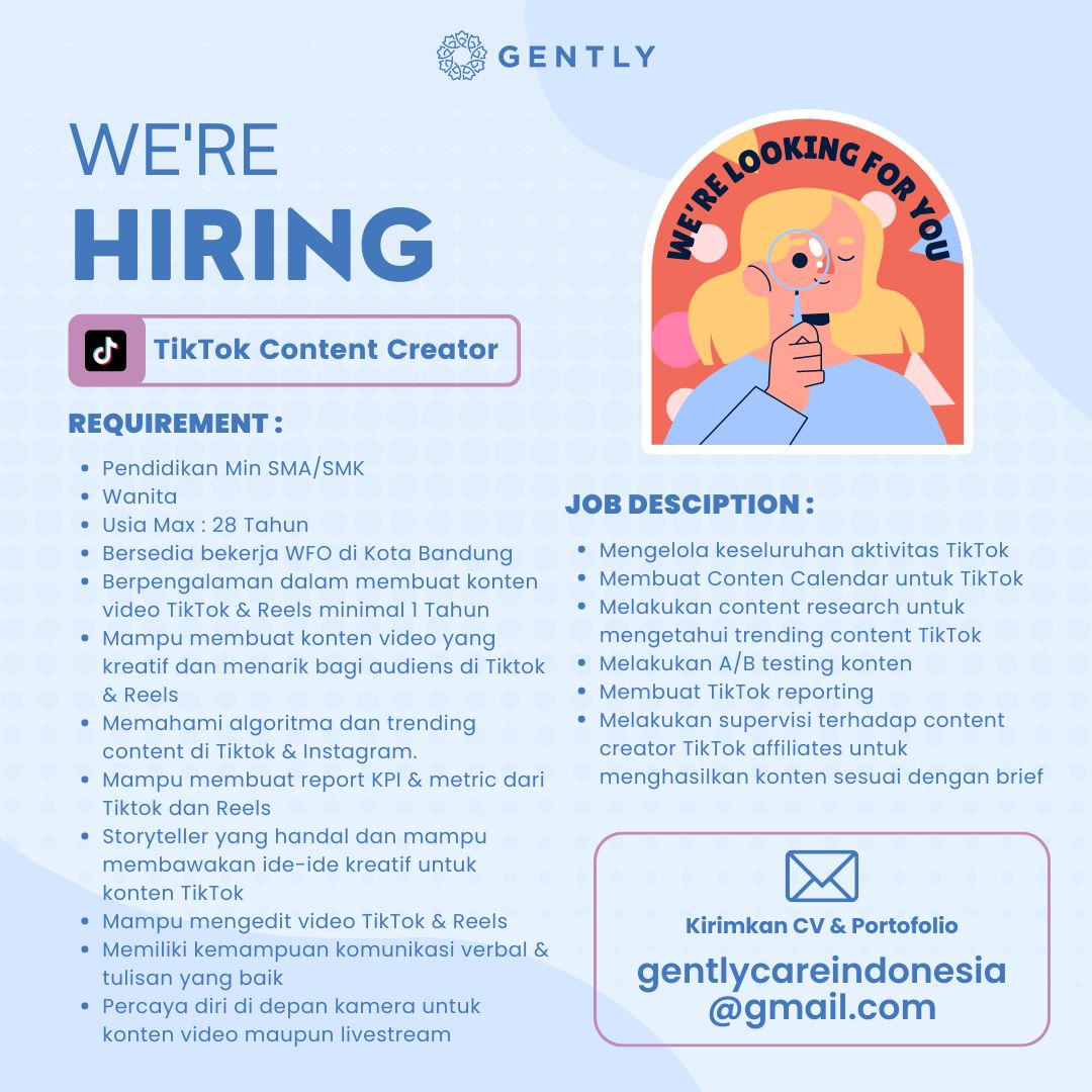 Lowongan Kerja TikTok Content Creator Di Gently LokerBandung Id