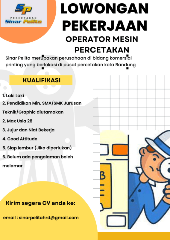 Lowongan Kerja Operator Mesin Percetakan Di Sinar Pelita Printing