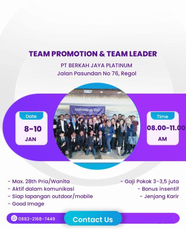 Lowongan Kerja Team Promotion Team Leader Di Pt Berkah Jaya