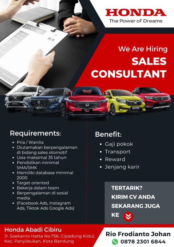 Lowongan Kerja Sales Consultant Di Honda Abadi Cibiru Lokerbandung Id