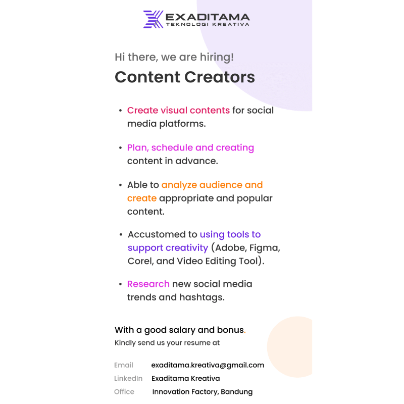 Creative content creator di exaditama teknologi kreativa