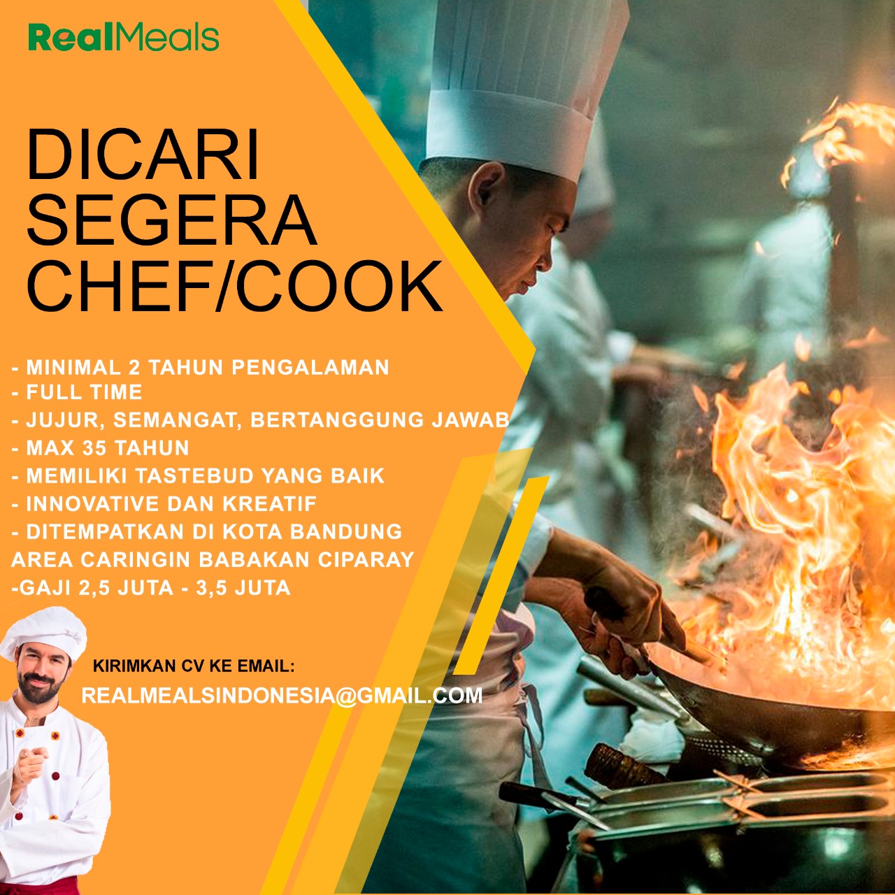 Lowongan Kerja Chef Cook Di Real Meals LokerBandung Id