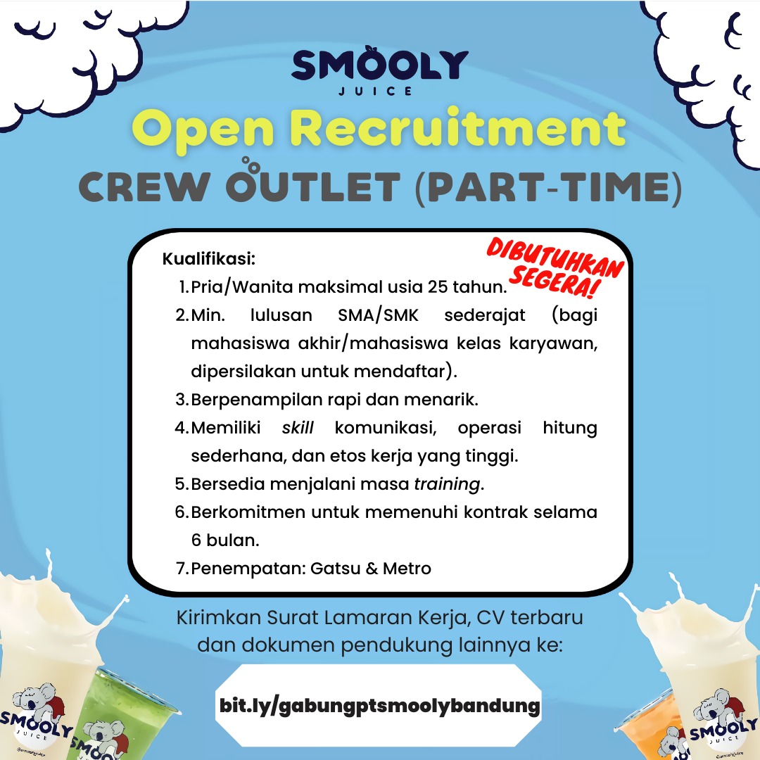 Lowongan Kerja Crew Outlet Smooly Juice (Part Time) Di PT. Pandawa ...