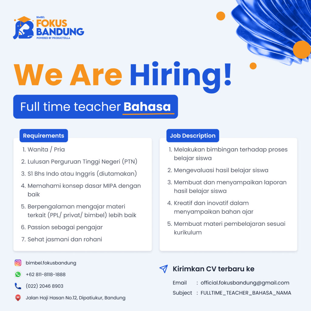 Lowongan Kerja Full Time Teacher Bahasa Indonesia / Bahasa Inggris Di ...