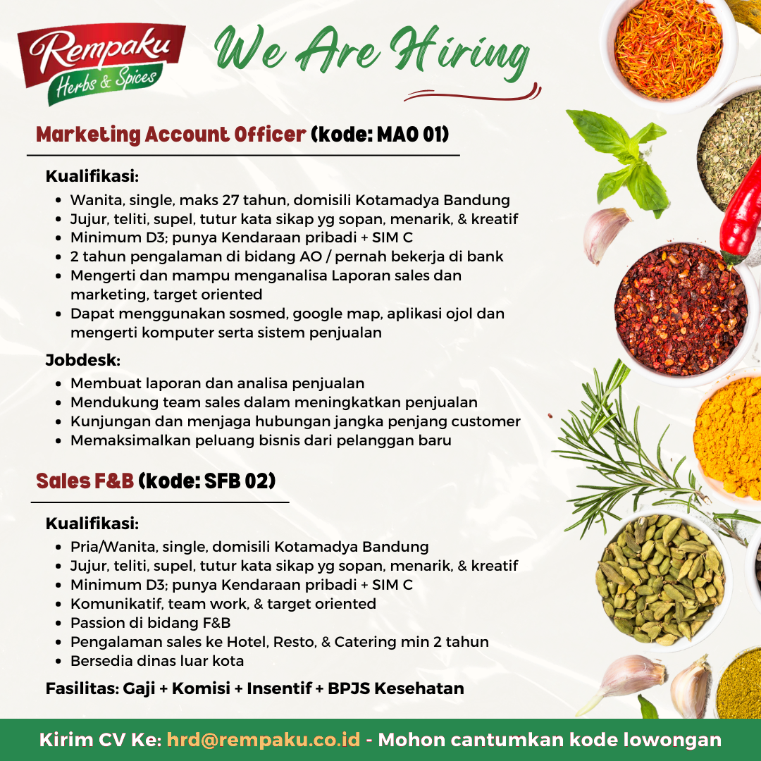 Lowongan Kerja Marketing Account Officer - Sales F&B Di Rempaku ...