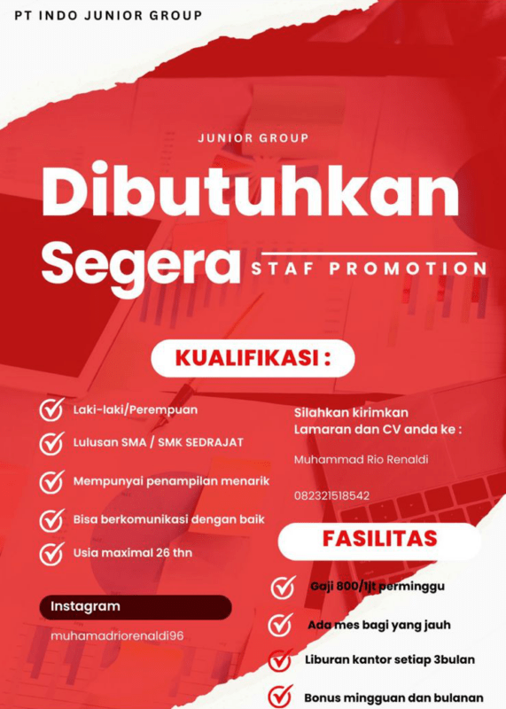 Lowongan Kerja Staff Promotion Di Pt Indo Junior Grup Lokerbandung Id