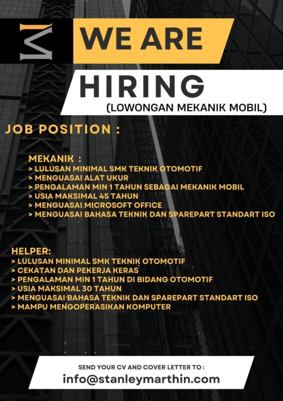 Lowongan Kerja Mekanik Mobil Helper Di Cv Stanley Marthin