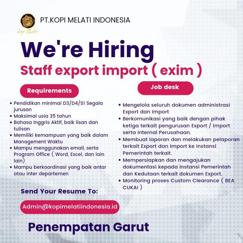 Lowongan Kerja Staff Export Import Exim Accounting Di Pt Kopi