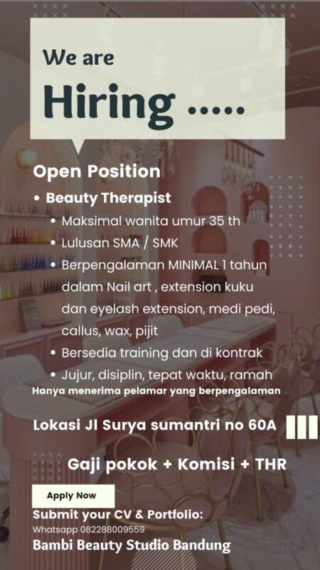 Lowongan Kerja Beauty Therapist Di Bambi Beauty Studio Lokerbandung Id