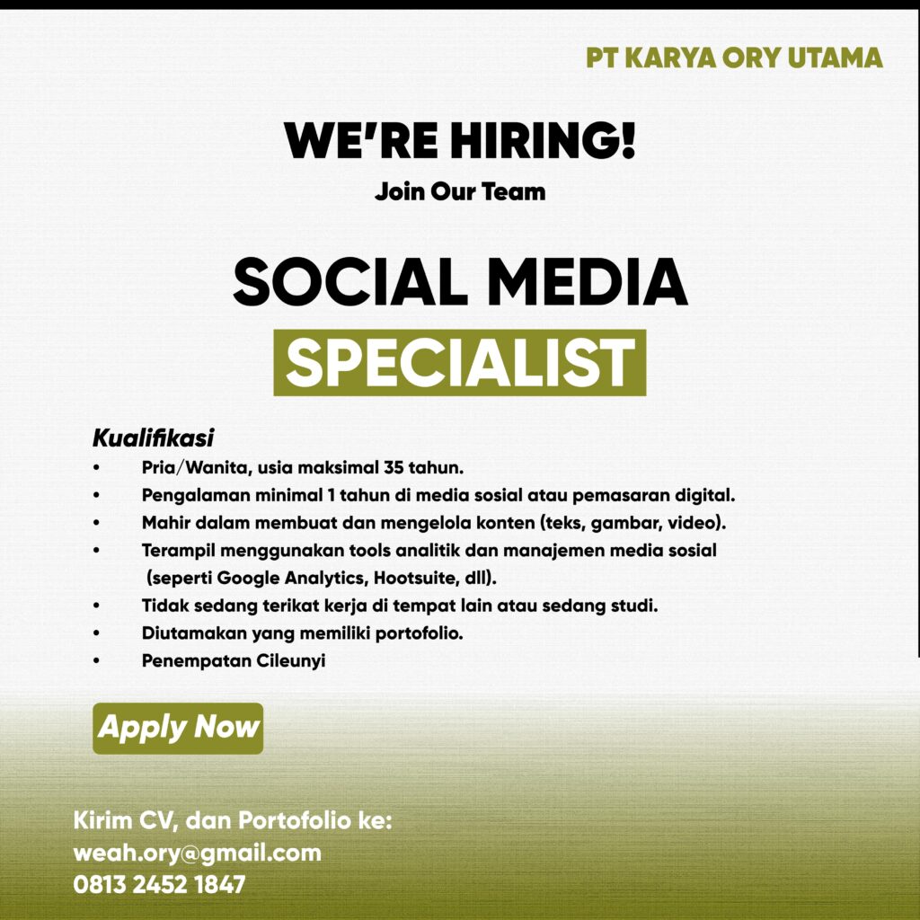 Lowongan Kerja Social Media Specialist Graphic Designer Di Pt Karya